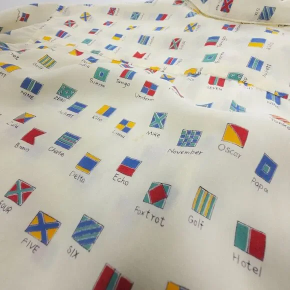 REYN SPOONER Nato Phonetic Alphabet Button Down Hawaiian Novelty Print Shirt 90s